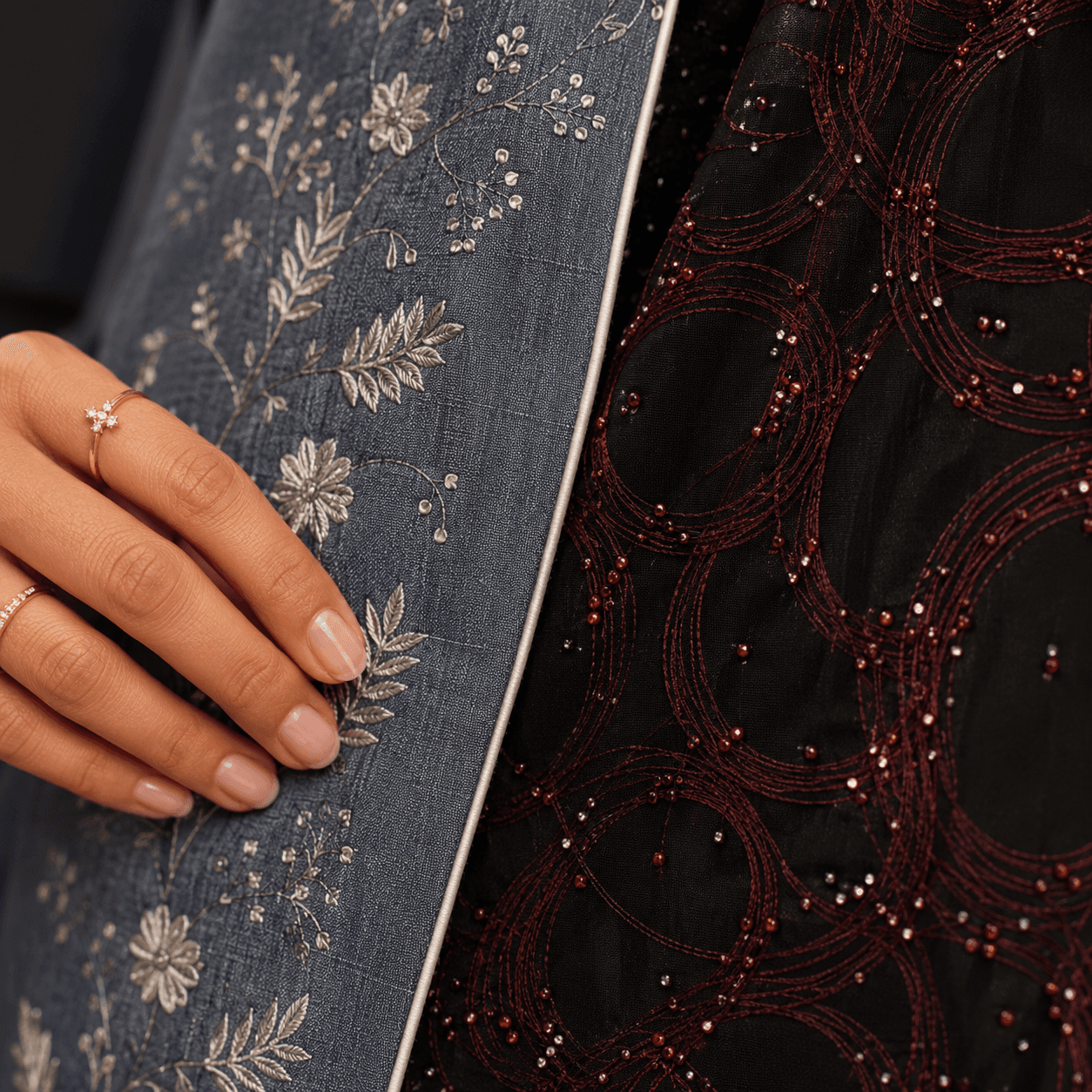Embroidered HAYA Legacy abaya fabric detail